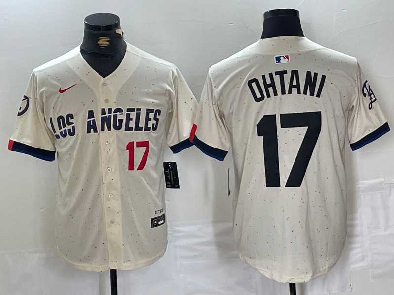 Men%27s Los Angeles Dodgers #17 Shohei Ohtani Cream 2024 City Connect Limited Stitched Jersey